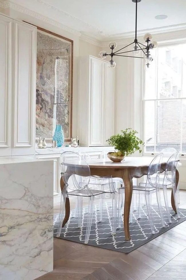 Black Chandelier Frames Modern Dining