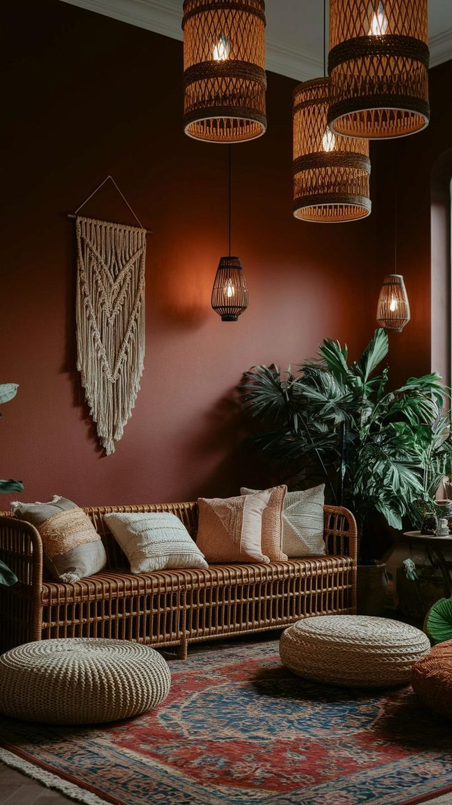 Dark Green Boho With Rattan Layers