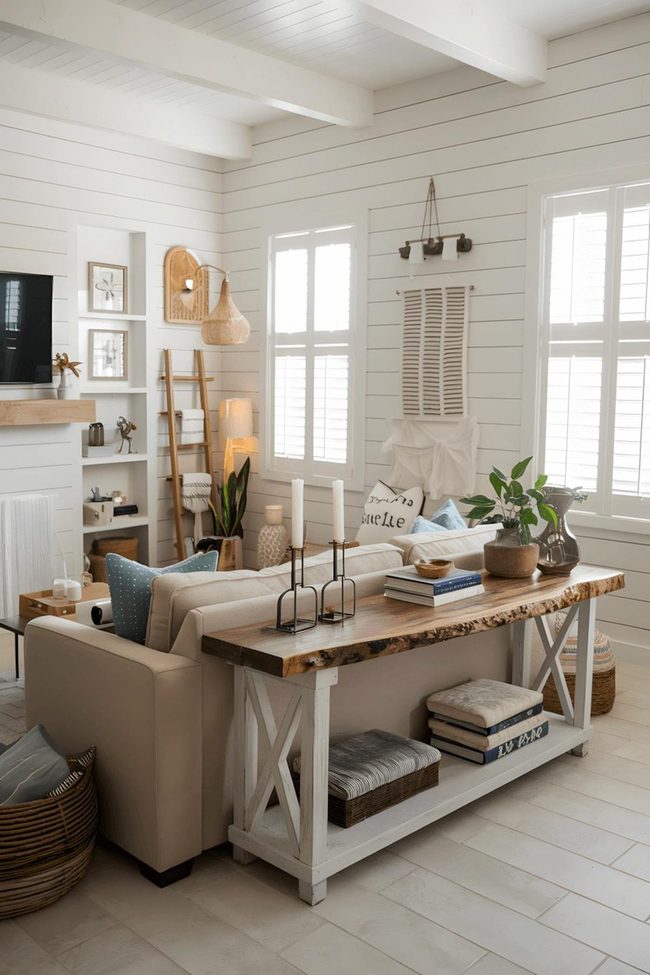 Beige Sofa With Neutral Oak Accents