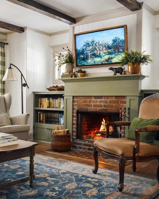 Brick Fireplace Meets Modern Tv