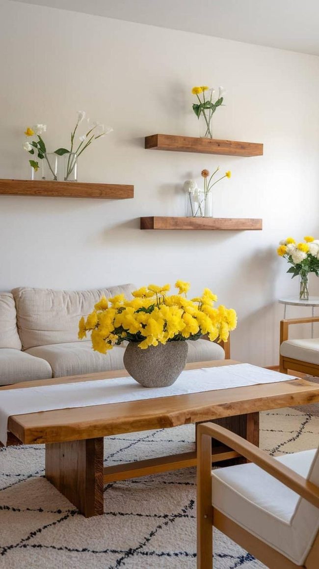 Sunshine Yellow Blooms Natural Wood