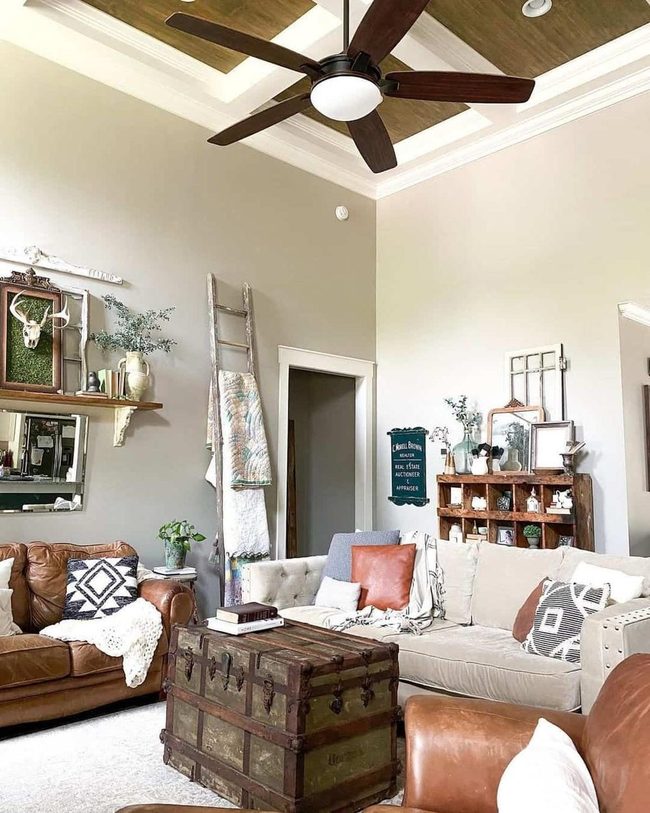 White And Brown Coffered Ceiling Statement