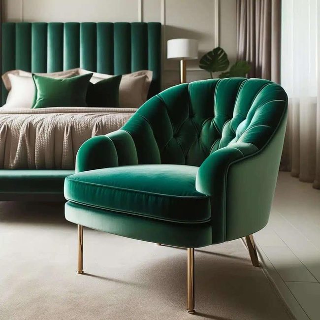 Emerald Velvet Chair With Brass Legs