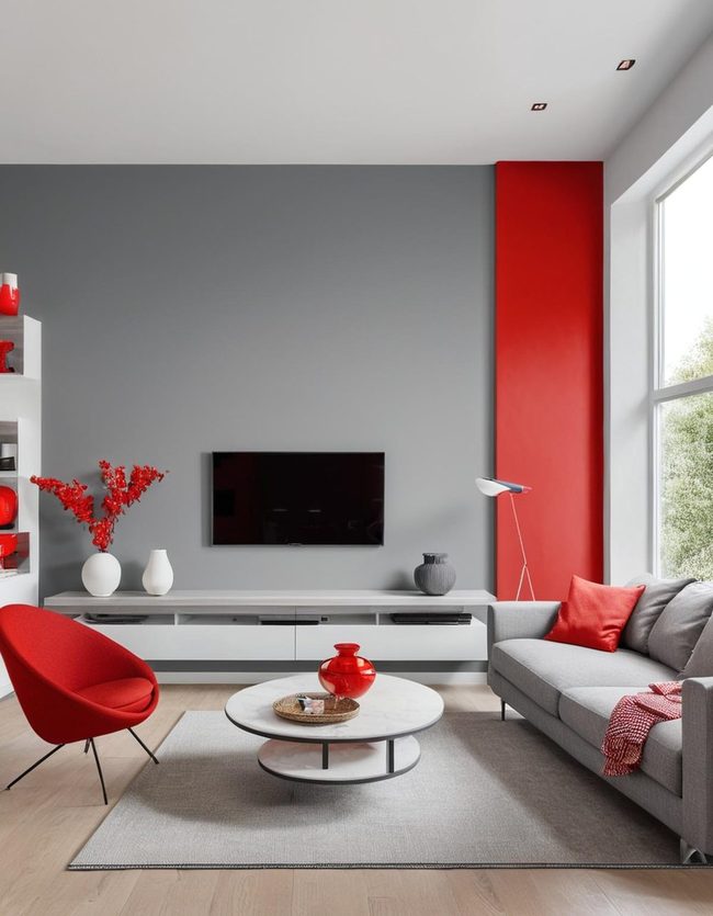 Grey and Red Statement Wall