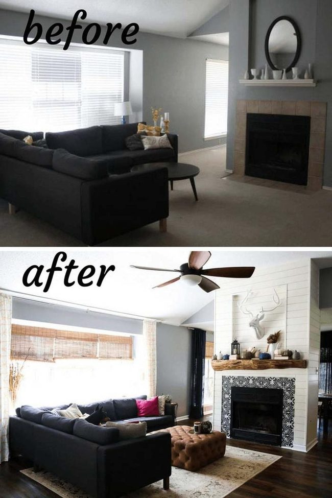 Painted Fireplace Tiles Transform Living Room