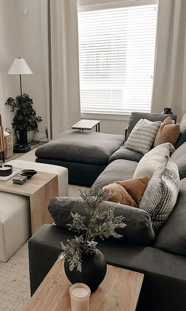 Dark Gray Couch, Natural Light Warmth