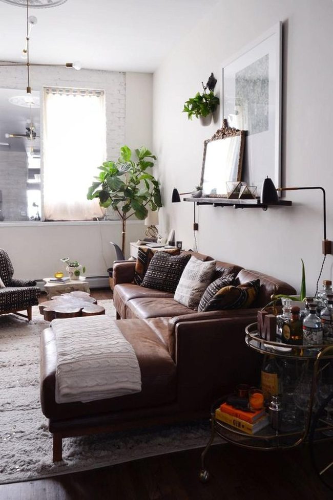 Brown Leather Meets Patterned Comfort