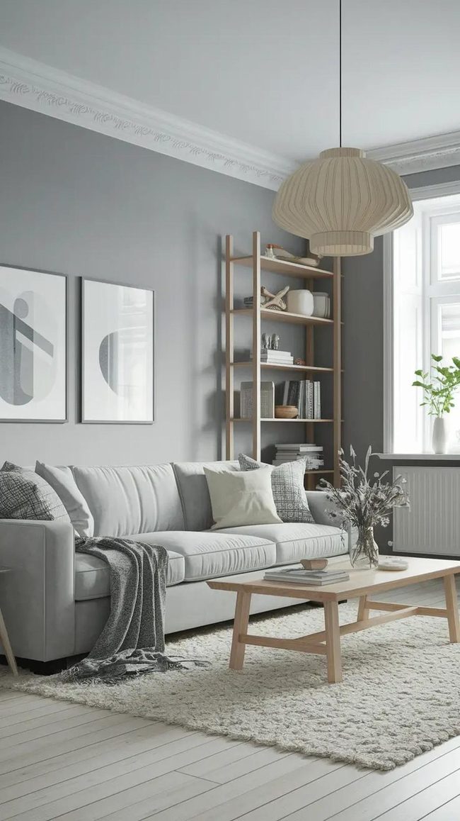 Grey Scandinavian Living With Soft Light Wood