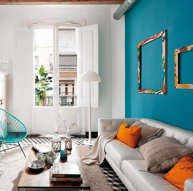 Teal Wall Meets Patterned Tiles