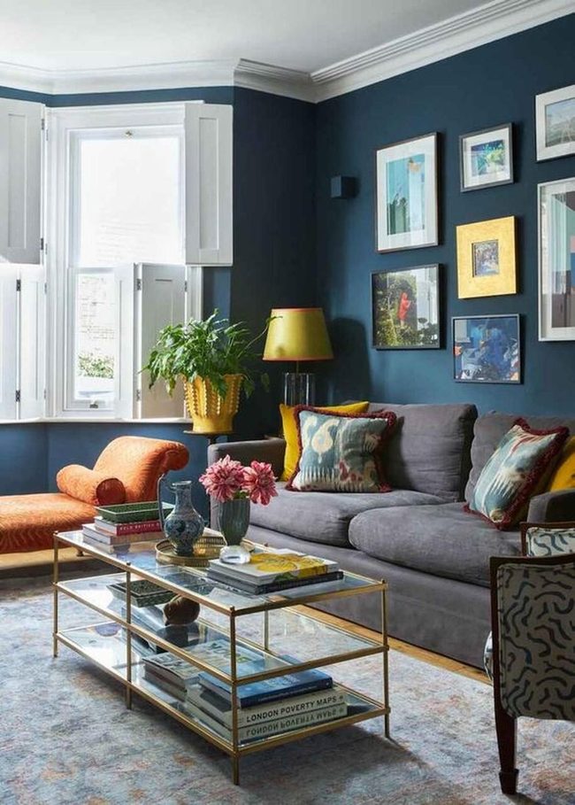 Blue Walls Orange Chaise Contrast