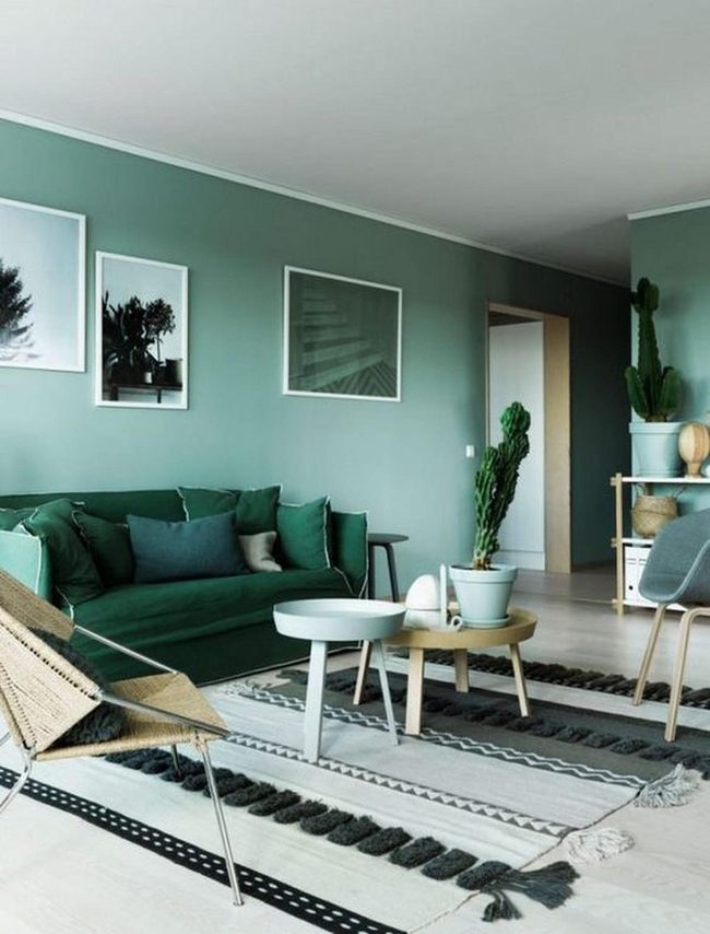 Deep Green Sofas With Natural Textures