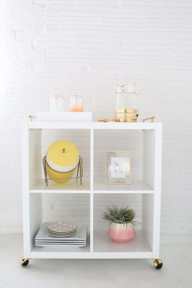 White Bar Cart With Gold Wheels