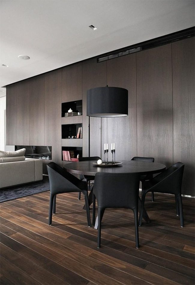 Black Pendant Over Mahogany Dining