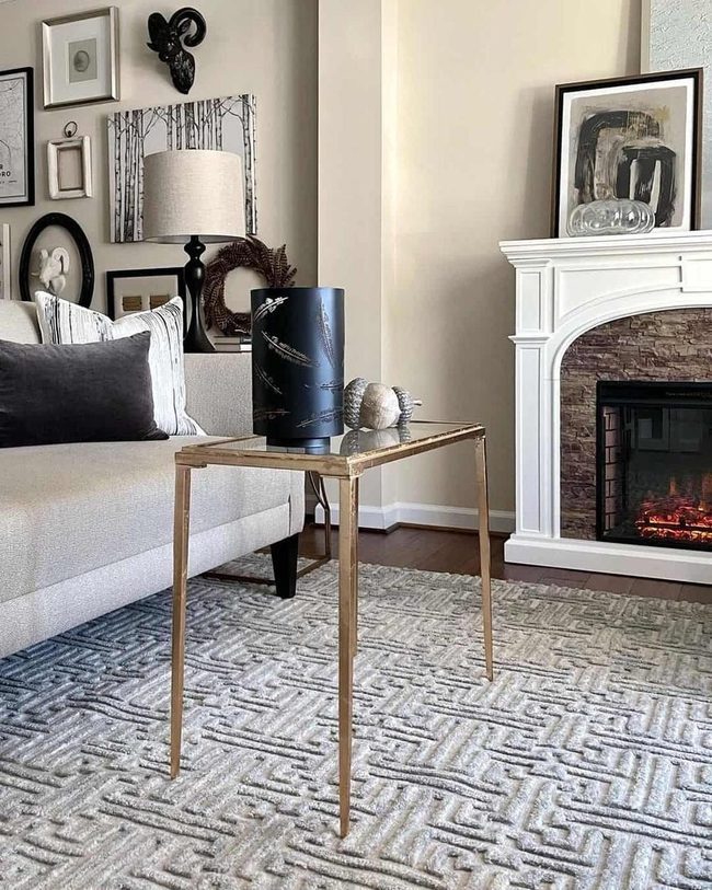 Grey Wool Sofa With Gold Accents