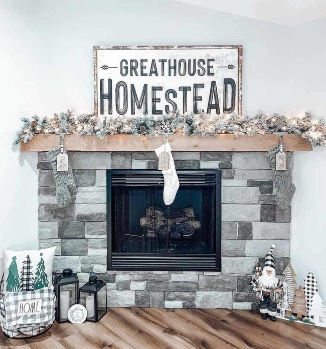 Neutral Stockings, Festive Fireplace