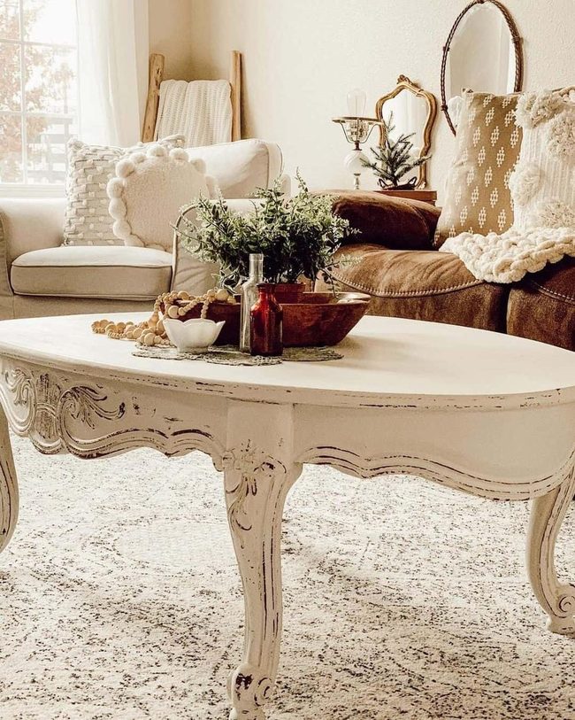 White Vintage Table With Layered Textures