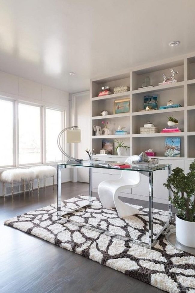 Black And White Rug Anchors Modern Workspace
