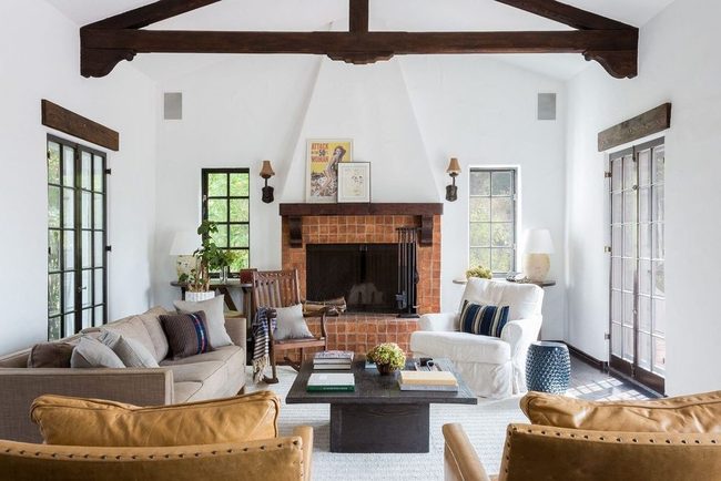 Dark Wood Beams Against White Walls