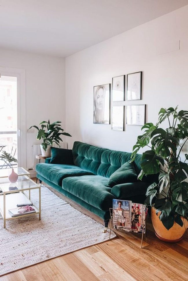 Deep Green Velvet Sofa Statement