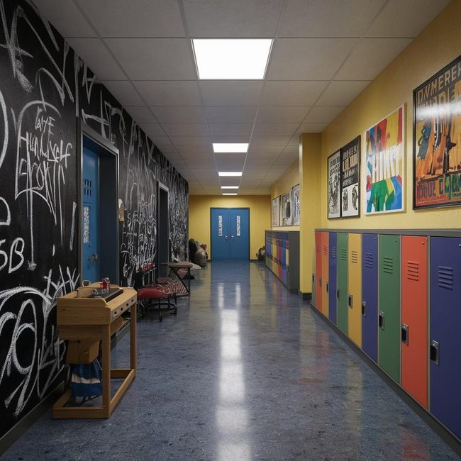 Chalk Walls Colorful Lockers Student Art