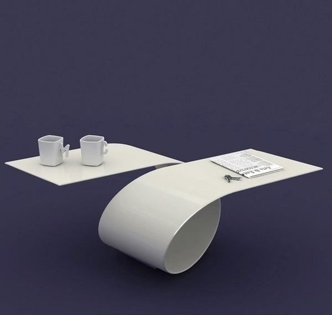 Curved White Glossy Statement Table