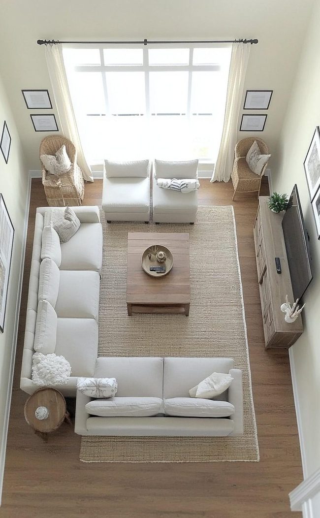 Large Sectional with Nature-Inspired Lantern