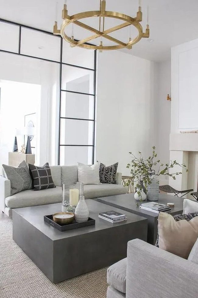 Concrete And Gold Minimalist Living