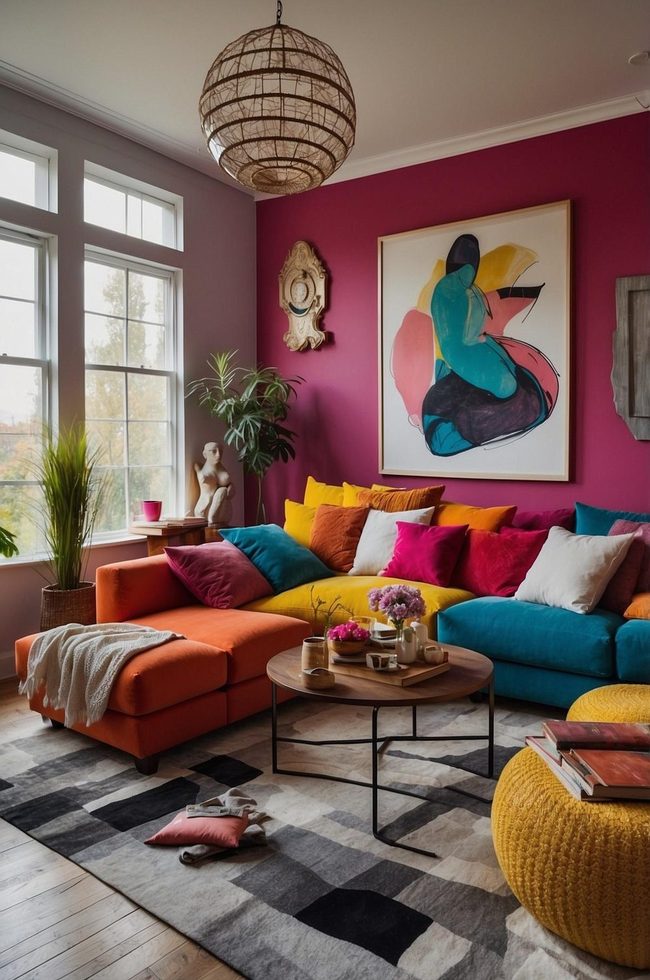 Layered Patterns Create Living Room Depth