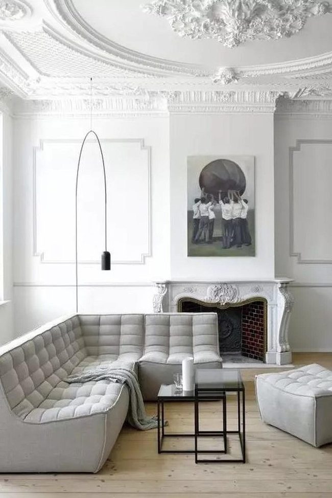 Stone Fireplace With Gray Comfort