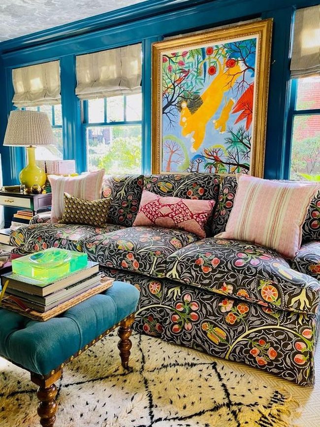 Blue Walls, Floral Sofa, Living Energy