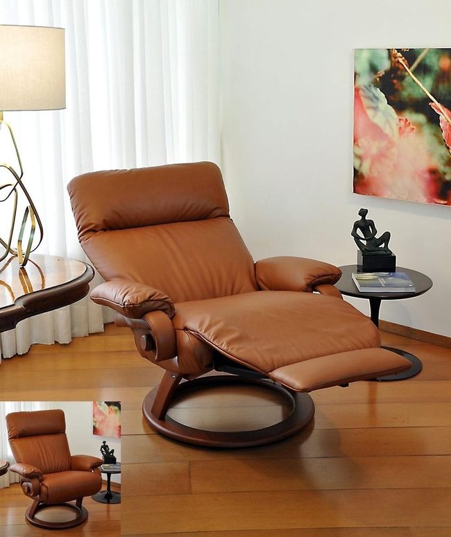 Leather Recliner, Wooden Warmth