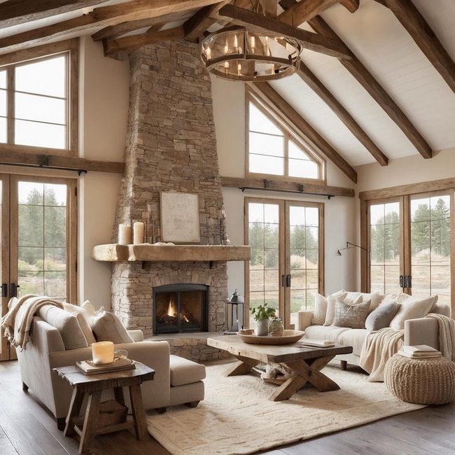 Raw Timber Beams and Stone