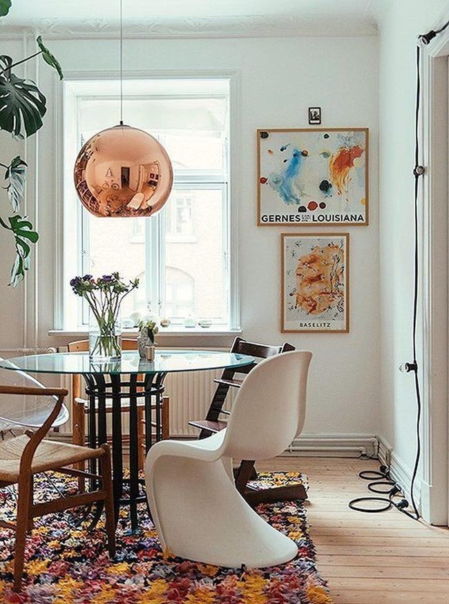 Glass Table With Copper Pendant Warmth