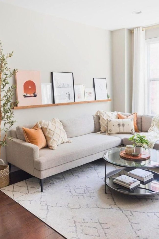 Neutral Sofa Orange Pillows Fall