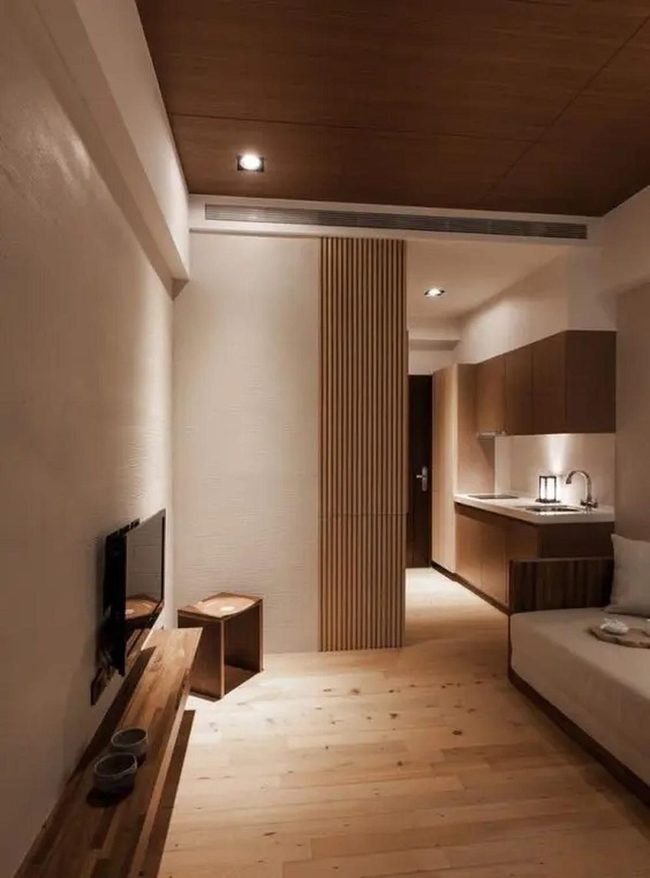 Warm Wood Minimalist Living Compact