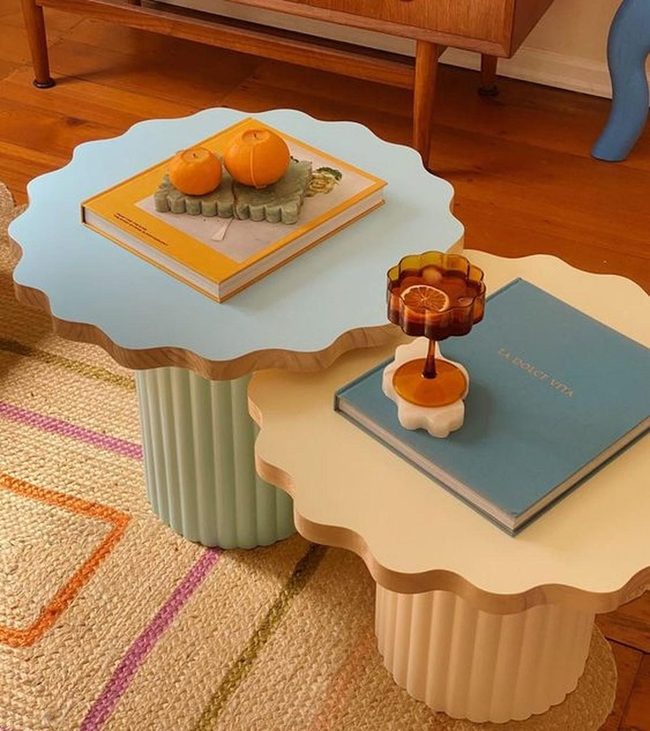 Light Blue Tables With Orange Fruit Pop