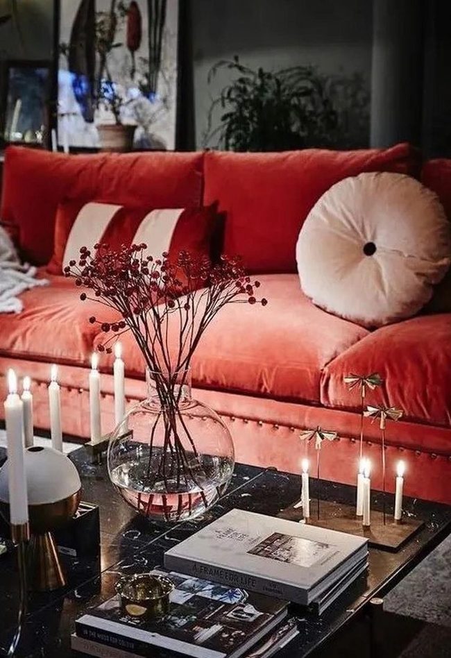 Deep Red Sofa Steals The Scene
