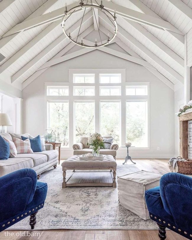Chandelier And Royal Blue Seating