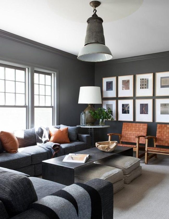 Gray Sofa Orange Pillows Light