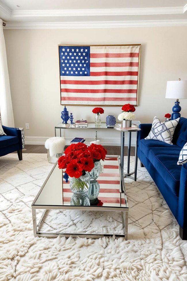 Navy Velvet Sofa Patriotic Elegance