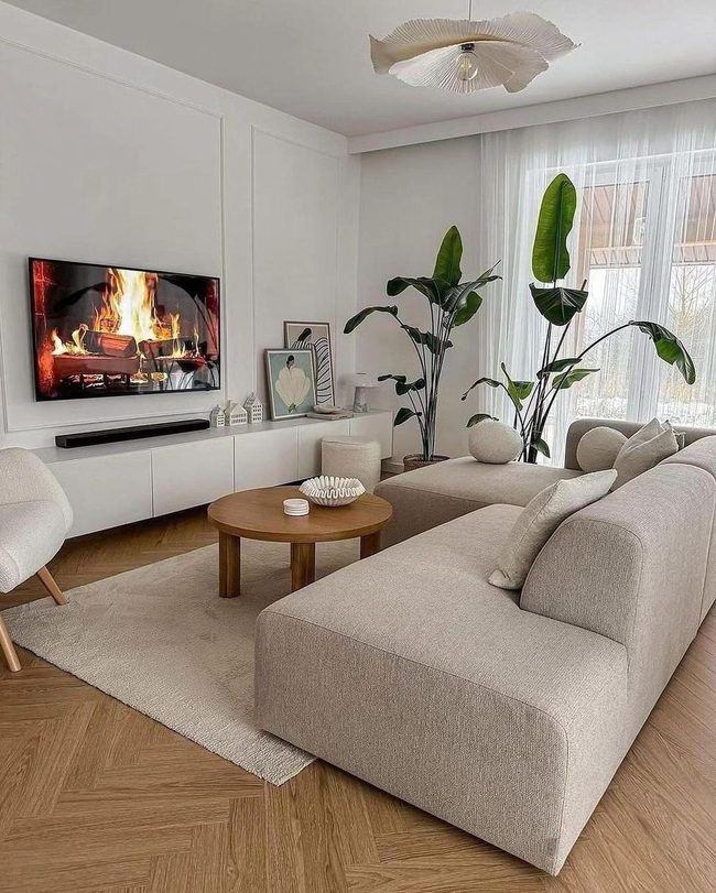 Neutral Wood And Woven Rug