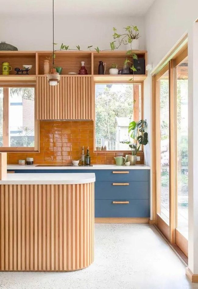 Orange Tiles Meet Natural Wood