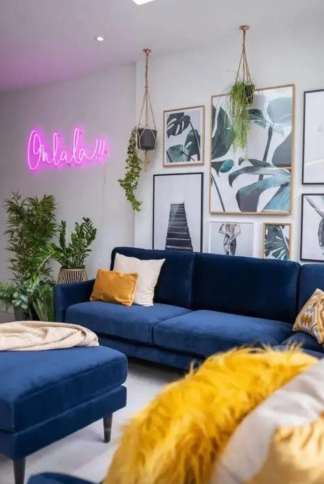 Blue Couch With Neon Pink Pop