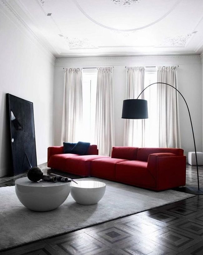 Red Sofa Anchors Modern Classic Mix