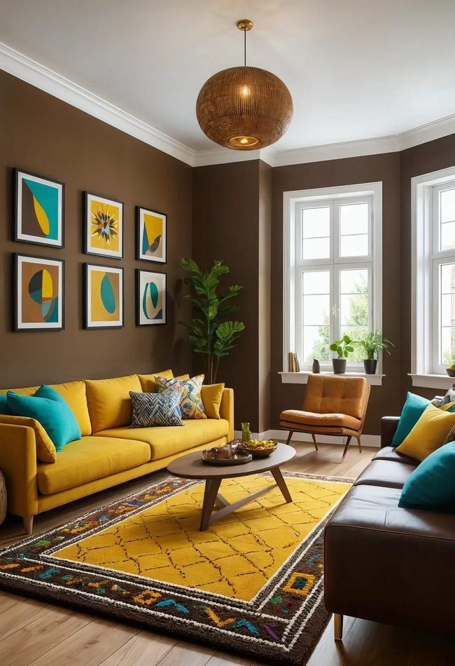 Brown Walls Bright Color Pops