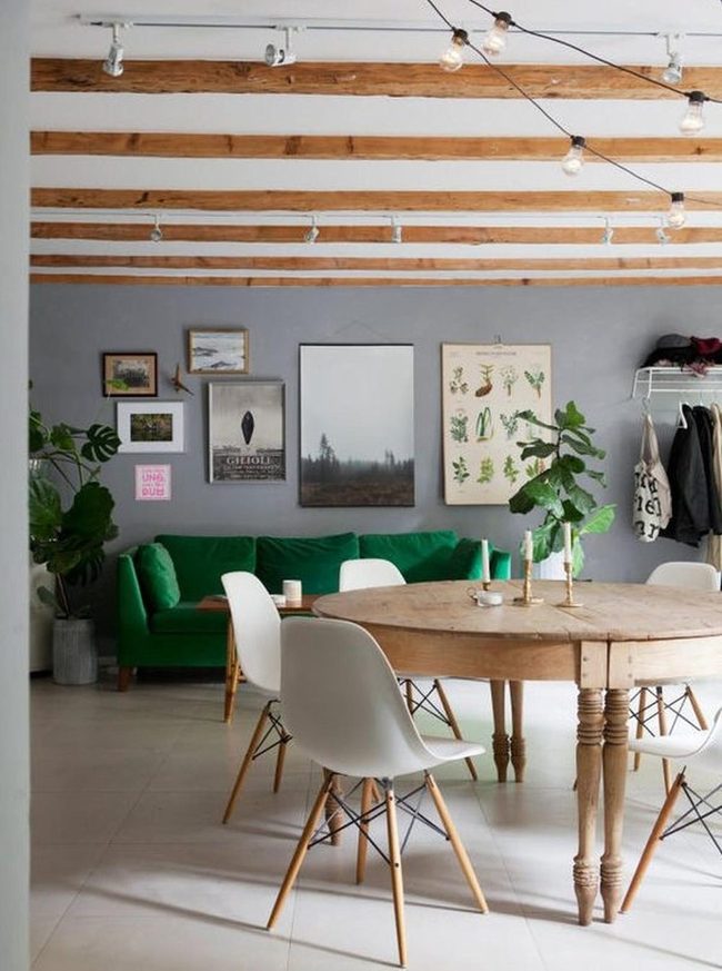 Wooden Beams And String Lights