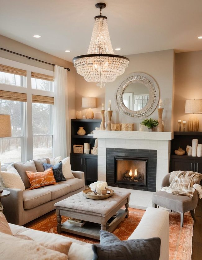 Soft Textures, Warm Fireplace Center