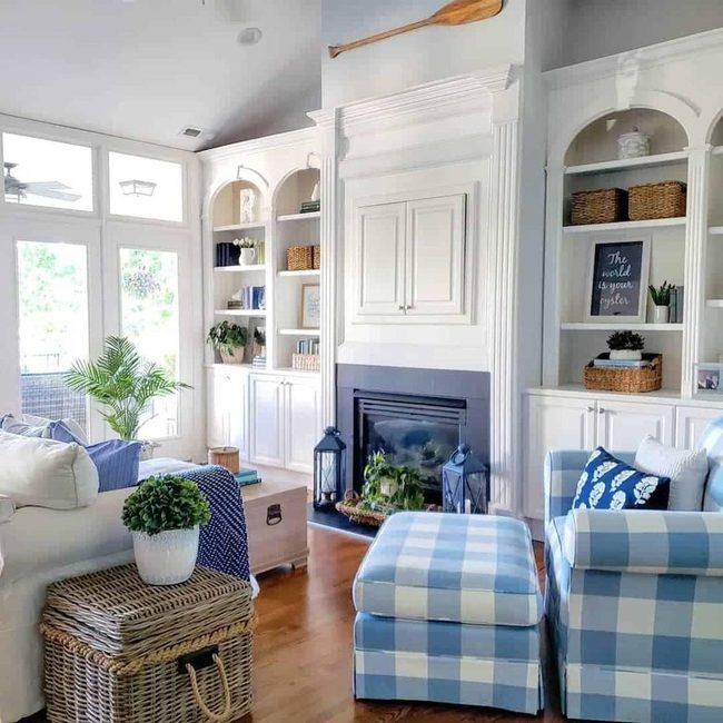 Blue Checkered Chair Statement Piece