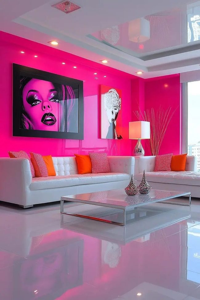 Pink Walls, Reflective Floors, Modern Energy