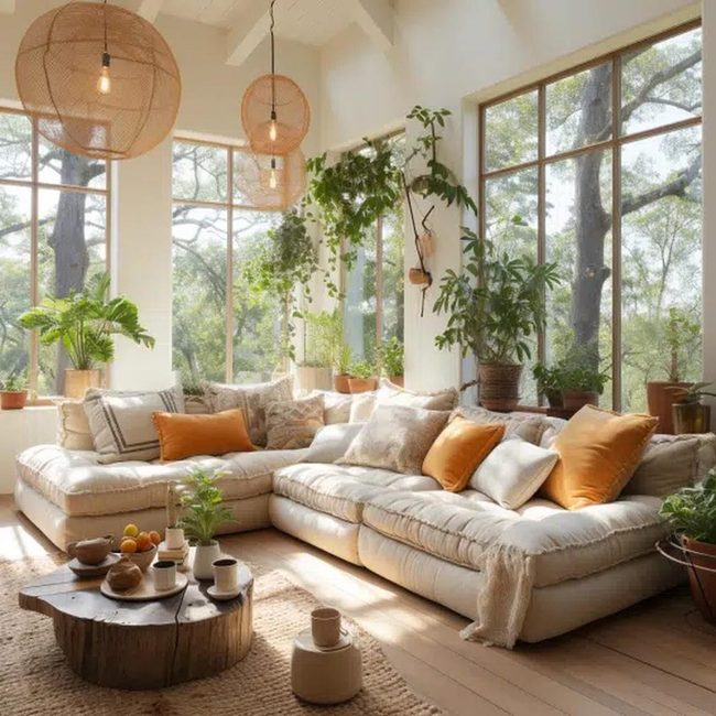 Cream Couch With Woven Textiles